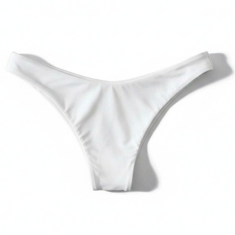 New Medium White Lined Bikini Swim Bottoms Booty Brazillian Cheeky Swimsuit